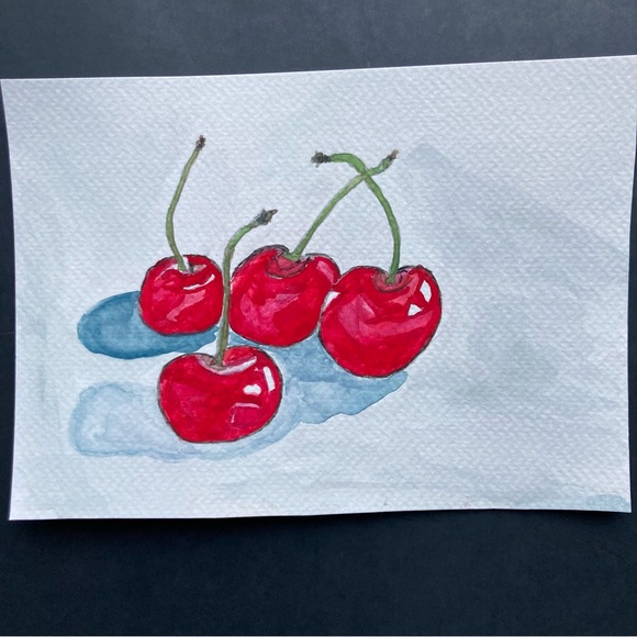Cherries Fruit Still Life Watercolor Painting - Picture 1 of 1